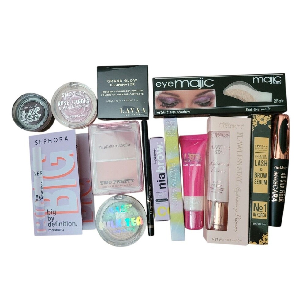 Eye & Face Makeup Bundle Minis & Travel size Mascara Eyeshadow Brow Blush 14 pc.